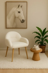 Tokyo Ahşap Ayaklı Retro Puf Minimal Berjer Makyaj Masası Sandalyesi Çok Amaçlı Berjer